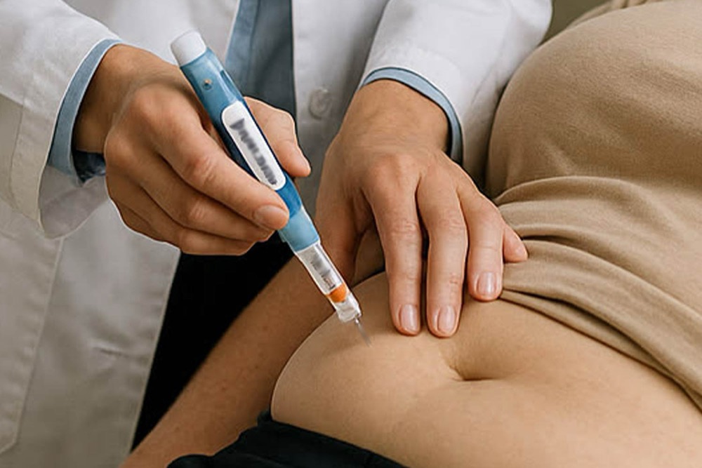 Ozempic injection: a doctor injects the weight-loss pen into the tummy